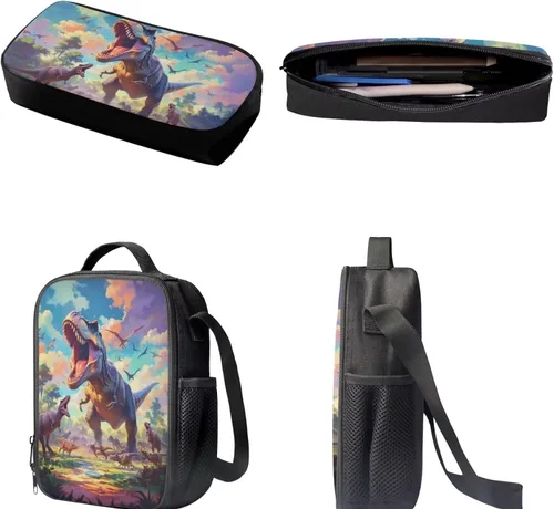 Miniatura 164 de HUGS IDEA Juego de 3 bolsas escolares con aislamiento térmico para el almuerzo, estuche para lápices