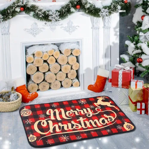 Miniatura 3 de Tinideya Tapete decorativo de Navidad para exteriores, tapete decorativo antideslizante de cuadros escoceses, tapete de bienvenida de Navidad