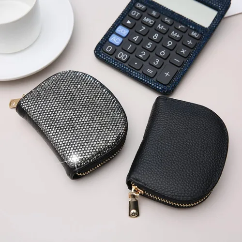 Miniatura 4 de AsAlways RFID Rhinestone titular de la tarjeta de crédito semicírculo multicapa cremallera caso Bling Crystal Slim pequeña cartera para mujeres