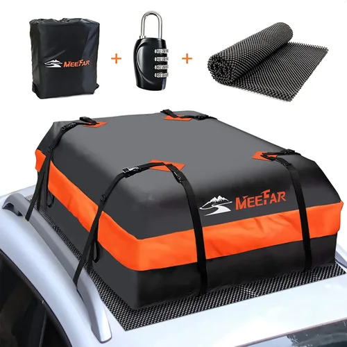 Miniatura 8 de Bolsa de techo para coche XBEEK de MeeFar, impermeable, portaequipajes para azotea, 15 pies cúbicos para todos los coches con/sin estante, incluye