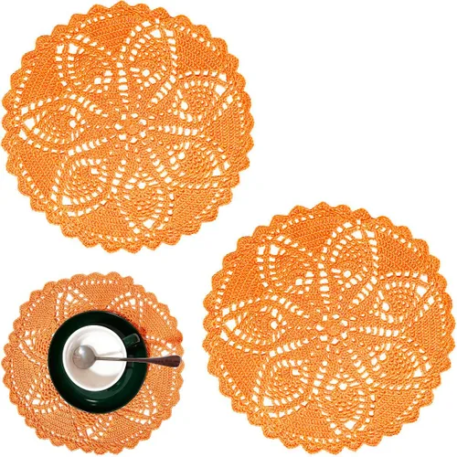Miniatura 7 de Mantel Individual de Encaje de 11 a 12 Pulgadas Tapetes de Mesa Redondos Hechos a Mano Tapete de Ganchillo Cocina Vajilla Posavasos para Taza