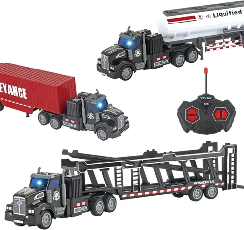 Juego de juguetes de camión RC 3 en 1, incluye transportadores de automóviles, camiones cisterna y camiones contenedores, camión de juguete de Negro