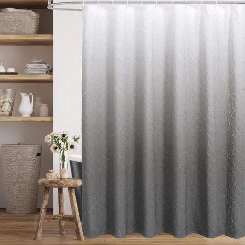 Miniatura 11 de Gibelle Cortina de ducha negra para baño, juego de cortina de ducha de tela texturizada geométrica en relieve 3D con ganchos, diseño moderno
