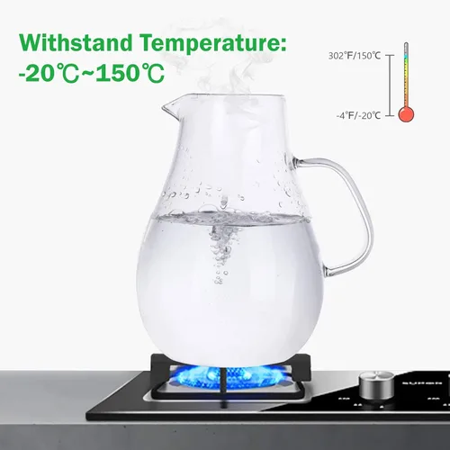 Miniatura 2 de Jarra de vidrio de 88 onzas con tapa y asa, jarra de agua de vidrio de alta resistencia al calor para agua caliente/fría y té helado con bandeja