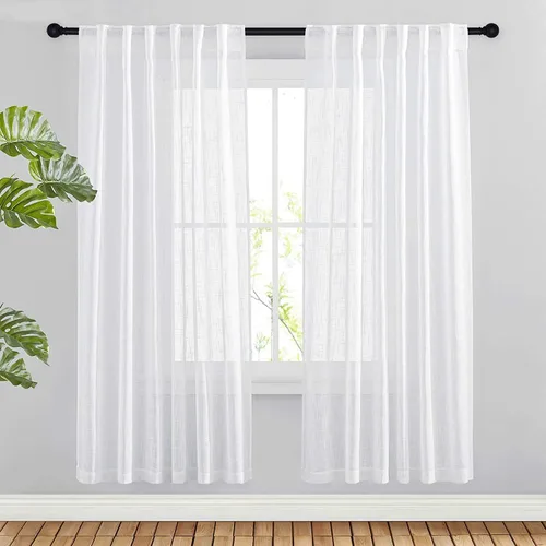 Miniatura 55 de NICETOWN Cortinas de lino semitraslúcidas para dormitorio, bolsillos para barra y pestaña trasera, tratamientos de ventana transparentes de lino
