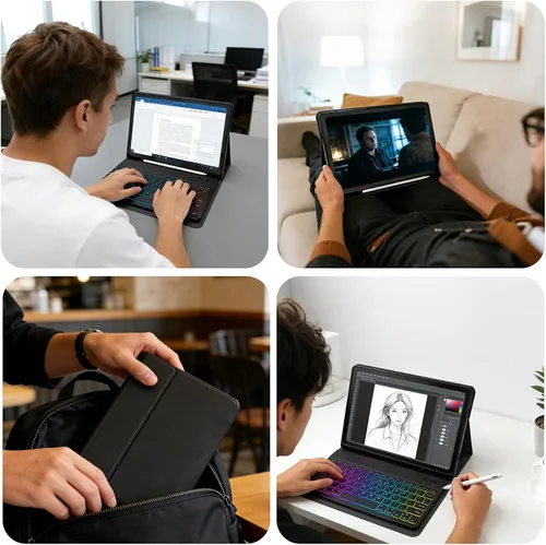 Miniatura 7 de Funda de teclado para Samsung Galaxy Tab S6 Lite de 10.4 pulgadas (SM-P620/P625/P613/P619/P615/P610), funda para tableta con retroiluminación de 7