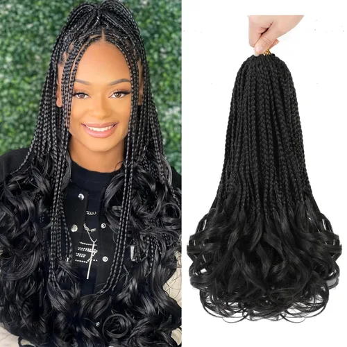 Miniatura 68 de Trenzas de ganchillo rizadas francesas de 22 pulgadas, 8 paquetes, trenzas de caja diosa grises para mujeres, de ganchillo pre-trenzadas con Trenzas