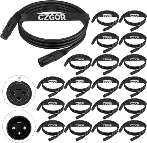 Miniatura 9 de Cable DMX de 3.9 pies, paquete de 6 cables flexibles XLR macho a hembra de 3 pines para señal de iluminación de escenario, conexión XLR, cable