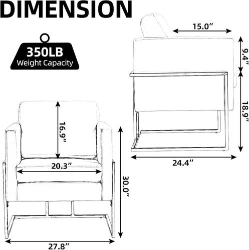 Miniatura 3 de Silla decorativa moderna de terciopelo, sillón tapizado de mediados de siglo para sala de estar, dormitorio, cómodo sofá individual, silla de club