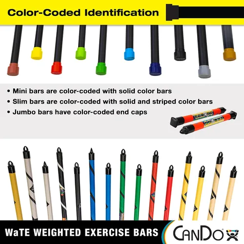 Miniatura 4 de CanDo Jumbo WaTE Bar - Barra de ejercicio con peso de 20 libras, color negro, para entrenamiento de fuerza, tonificación y terapia física