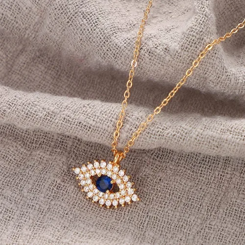 Miniatura 5 de MEVECCO Collar Delicado de Oro con Ojo Turco para Mujeres Chapado en Oro 18K Lindo Delicado Solitario Circonita Cúbica Boho Protección Ojo Turco