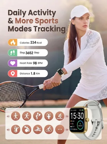 Miniatura 2 de SKG Reloj inteligente, rastreador de actividad física con 5 ATM, impermeable, monitor de salud para frecuencia cardíaca, oxígeno en sangre, sueño