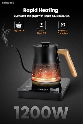 Miniatura 6 de GATGOODS Hervidor eléctrico de cuello de cisne – Control de temperatura preciso, 1200 W de ebullición rápida, función de mantener el calor, ideal