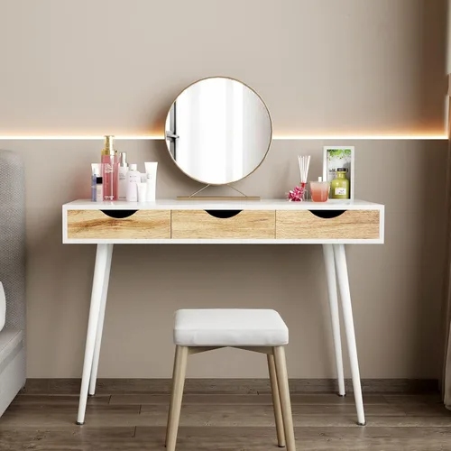 Miniatura 5 de Need Escritorio blanco con escritorio de almacenamiento, mesa de tocador, escritorio de computadora moderno con 3 cajones, mesa de tocador