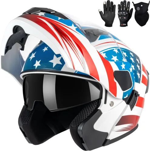 Miniatura 16 de Casco modular para motocicleta de adultos, con doble visera abatible, cara completa, aprobado por DOT para hombres, mujeres, moto, ATV, UTV, moto
