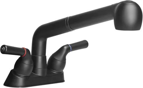 Miniatura 10 de Grifo de lavabo utilitario, grifo de lavadero con rociador extraíble, grifo de plástico ABS, centro de 4 pulgadas, instalación de 3 agujeros,