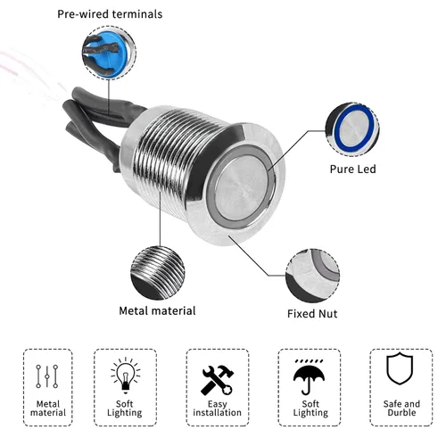 Miniatura 2 de YACSEJAO botón de encendido del metal del chasis de 39.4 ft m, interruptor de DIY del ordenador con el LED azul