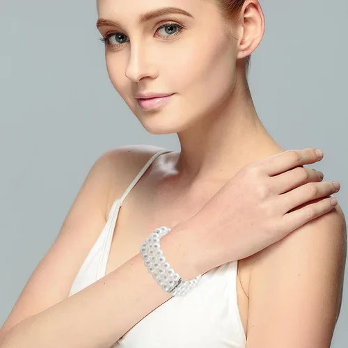 Miniatura 2 de Pulsera de perlas de imitación de 3 filas para mujeres y niñas, vintage, multicapa, con diamantes de imitación, pulsera elástica de perlas