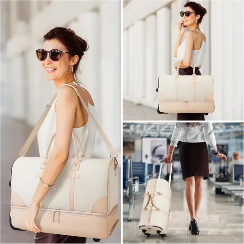 Miniatura 7 de ETRONIK Bolsa de lona con ruedas para mujer, Beige, Bolsa de lona con ruedas