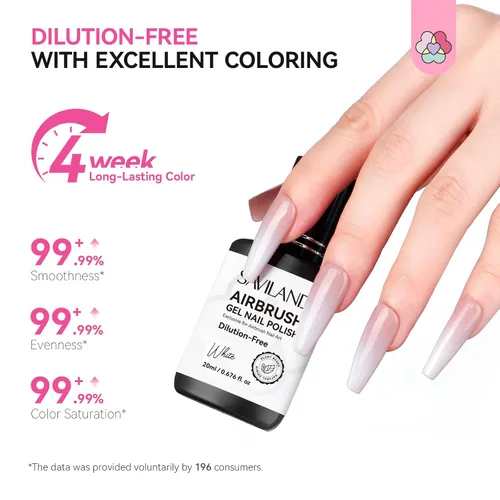 Miniatura 6 de SAVILAND Esmalte de uñas de gel para aerógrafo sin dilución: sin hema, 0.7 fl oz, sin obstrucción, para aerógrafo blanco, sin acetona
