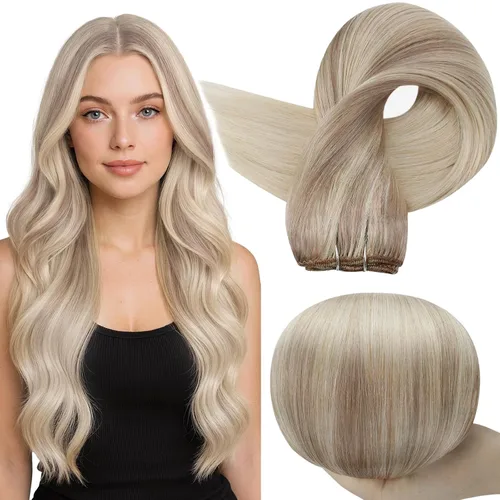 Miniatura 18 de Full Shine Extensiones de cabello humano, 18 pulgadas, mechones de trama, color #2 castaño oscuro, 3.5 onzas, cabello Remy para coser, doble trama