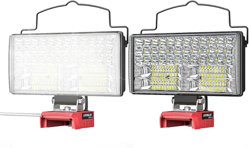 Miniatura 11 de LIVOWALNY Luces de Trabajo LED Compatibles con Batería Milwaukee de 18V, 100W 10000LM Luz de Inundación de 7" Portátil con Puerto de Carga USB