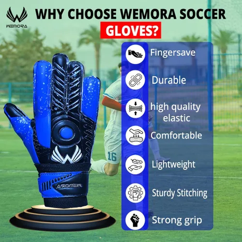 Miniatura 4 de Guantes de Portero de Fútbol Fingersave para Niños, Jóvenes y Adultos con Palma de Agarre Fuerte de 7.5MM, Espinas Flexibles en los Dedos Guantes