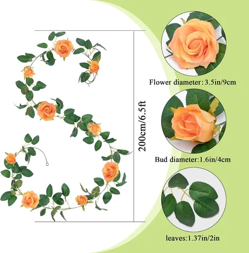 Miniatura 9 de U'Artlines Paquete de 3 guirnaldas florales de vid de color naranja artificiales en total de 19.5 pies, guirnalda de flores de seda de vid falsa