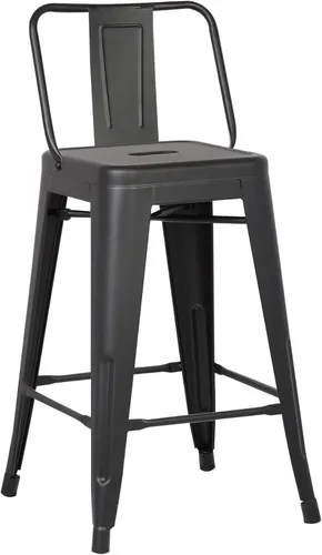 Miniatura 4 de AC Pacific Juego de 2 taburetes de metal de 24 pulgadas, estilo rústico campestre con respaldo bajo, construcción ligera y resistente, fácil NEGRO