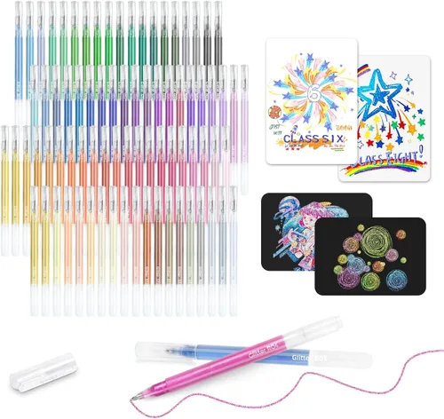 Bolígrafos de gel con purpurina de 80 colores para libros de colorear para adultos y papel negro, punta fina suave de 0.039 in, gran capacidad para