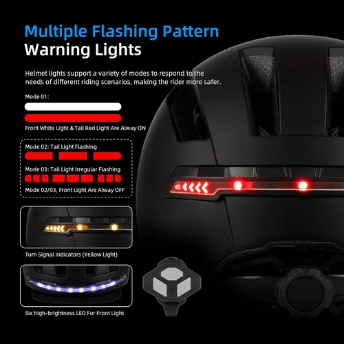 Miniatura 3 de ulip Casco de bicicleta inteligente con luz LED delantera trasera y visera desmontable y forro para adultos, hombres y mujeres, bicicleta