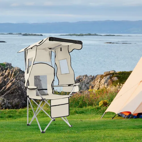 Miniatura 8 de ptlsy Silla de playa con toldo de sombra, silla de camping plegable para adultos con portavasos, bolsa enfriadora para campamento, pesca, playa, Azul