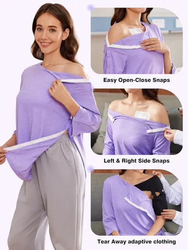 Miniatura 3 de Deyeek Camisas de cirugía posterior al hombro para mujer, camisetas de 34 para después de rotador, ropa adaptativa para puerto de quimioterapia