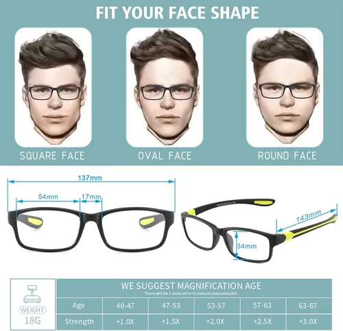 Miniatura 6 de Gafas de lectura anchas con luz azul para computadora, diseño deportivo, marco para cabeza grande, lentes fotocromáticos tintados