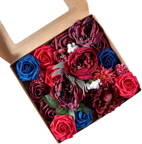 Miniatura 13 de Juego de flores artificiales, flores falsas para bricolaje, centros de mesa para bebé, ramo de novia, ramo de boda, arreglos de flores, velas