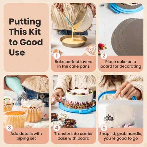 Miniatura 7 de Porta pasteles con tapa y asa, contenedor de almacenamiento de pasteles de 10" con accesorios para hornear, soporte para pasteles con bandeja
