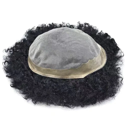 Miniatura 4 de Afro - Tupé para hombre, duradero, base fina, mono, rizado, cabello ondulado africano, piezas para hombres negros, mono encaje de poliuretano