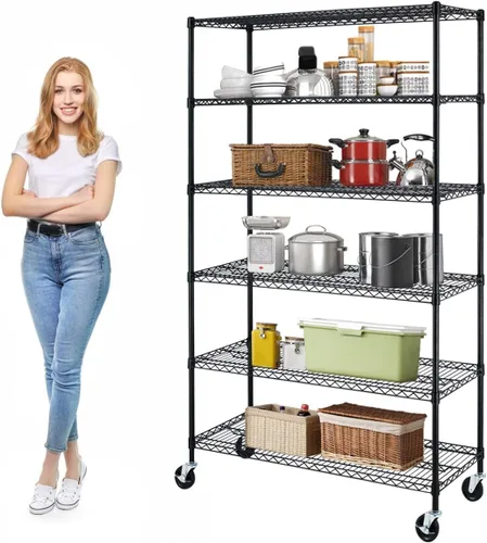 Miniatura 33 de Estantería de 3 niveles, estantería pequeña ajustable para armario, estantes de almacenamiento de cocina con ruedas, organizador de alambre de acero