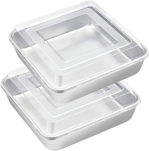 Miniatura 8 de E-far Juego de sartenes para hornear cuadradas de 6 x 6 pulgadas con tapa, bandejas pequeñas de acero inoxidable para pastel y brownie para horno