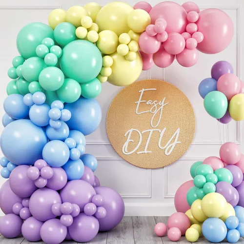 Kit de arco de globos pastel todo en 1 para decoraciones de fiesta pastel – Globos de fiesta arcoíris de primavera de Pascua para cumpleaños,