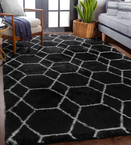 Miniatura 40 de ONASAR Alfombras de área para sala de estar y dormitorio, alfombra esponjosa lavable de 5x8 pies gris y blanca, alfombra de piso suave, afelpada