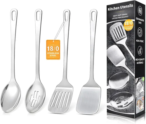 Juego de 4 piezas de utensilios de cocina, utensilios de cocina de acero inoxidable, herramientas de cocina de metal resistentes al calor que A. 4
