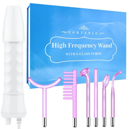Uaike - Varita facial de alta frecuencia, 6 en 1, color violeta, portátil, portátil, de alta frecuencia, con 6 tubos de vidrio morado, dispositivo