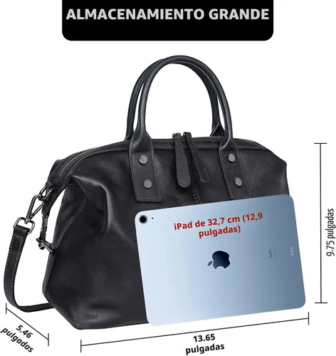 Miniatura 4 de Iswee - Bolso de hombro de cuero genuino, bolso tote con diseño de morral, con asa superior, bolso de gran capacidad, bolso cruzado