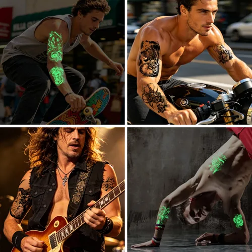 Miniatura 5 de Tatuajes temporales para adultos, manga completa, tatuajes falsos tradicionales de la vieja escuela, tatuajes de rosas de flores para mujeres