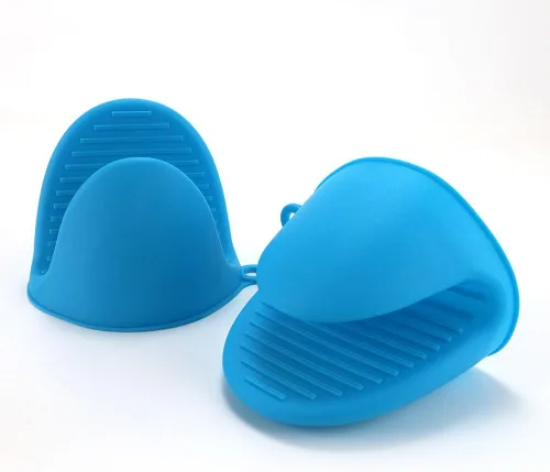 AKOAK 1 par de mini guantes de horno con protección de dedos de silicona para cocina, hornear, asar a la parrilla, guantes antideslizantes Azul
