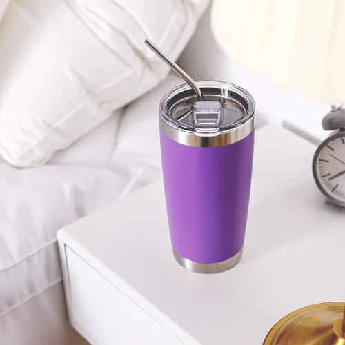 Miniatura 7 de COMOOO Taza de viaje aislada al vacío de doble pared de 20 onzas, vaso de acero inoxidable con tapa y pajita, taza de café aislada con recubrimiento