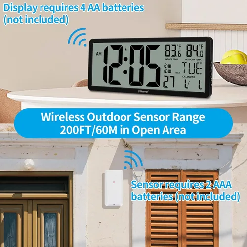 Miniatura 4 de Geevon Atomic Clock,14.5"Large Digital Wall Clock Battery Operated with Dual Alarm Clock, Indoor Outdoor Temperature, 4.4"Jumbo Digits, Day and Date