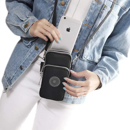 Miniatura 6 de ZGMYC Bolsa de 3 capas para teléfono celular, bolso de pulsera impermeable deportivo para el hombro, cartera