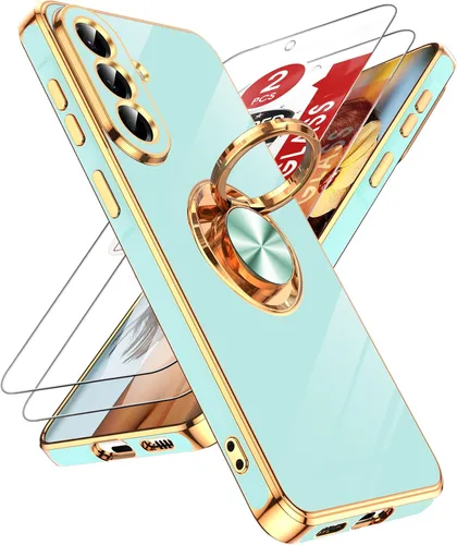 Miniatura 10 de LeYi Funda para Samsung Galaxy S22 Ultra con soporte de anillo giratorio de 360°, soporte magnético, chapado en oro rosa, borde protector para Negro